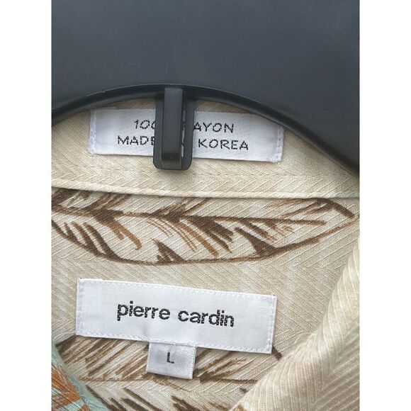 Pierre Cardin Button-Up Shirt Men's L Brown 100% Rayon Short Sleeves Collared - Picture 2 of 4